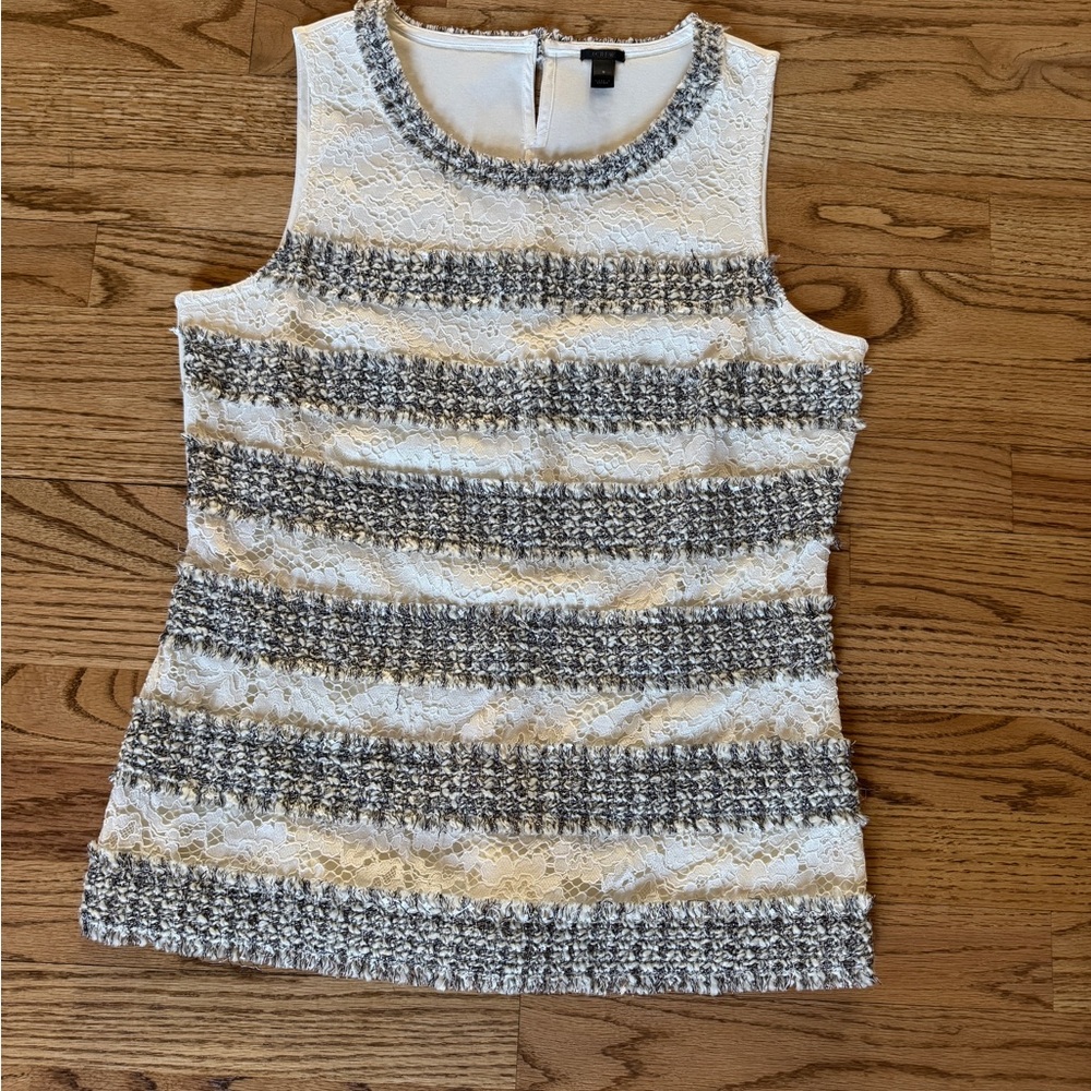 J. Crew White and Black Lace Striped Top. Size small.